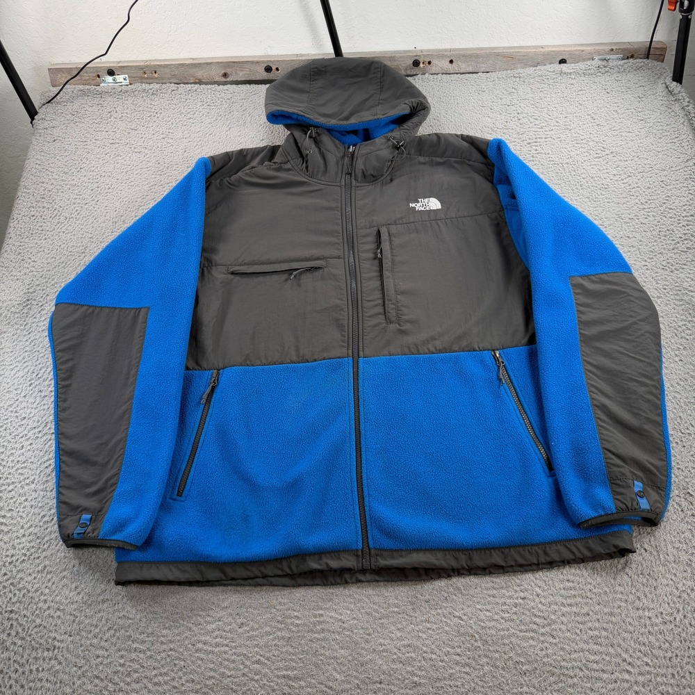 The North Face Denali Hoodie Mens 2XL Blue Polartec Fleece Jacket Full Zip